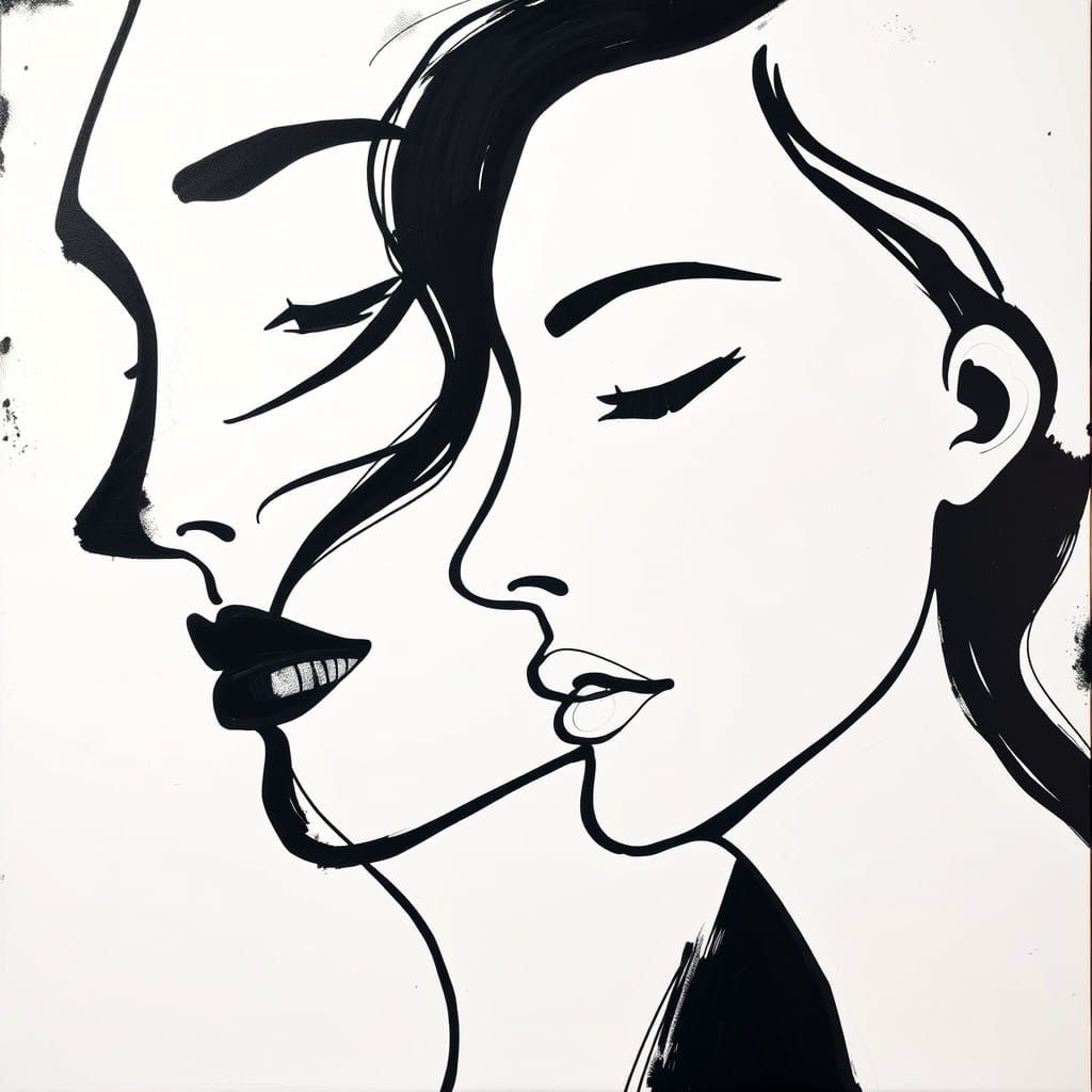 Counterform Art Masterpiece with Interconnected Faces