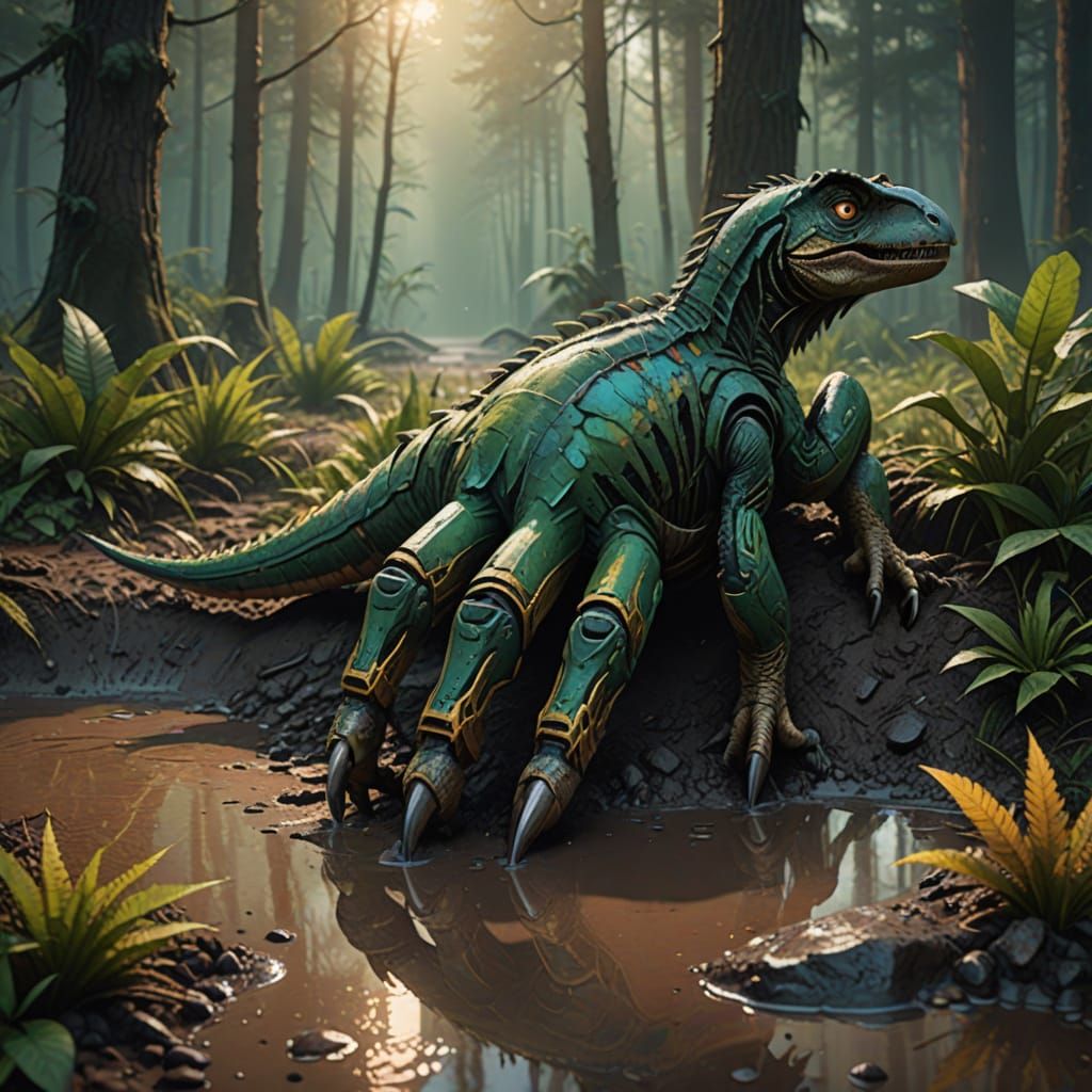 Mystical Velociraptor Paw Print in Emerald Forest