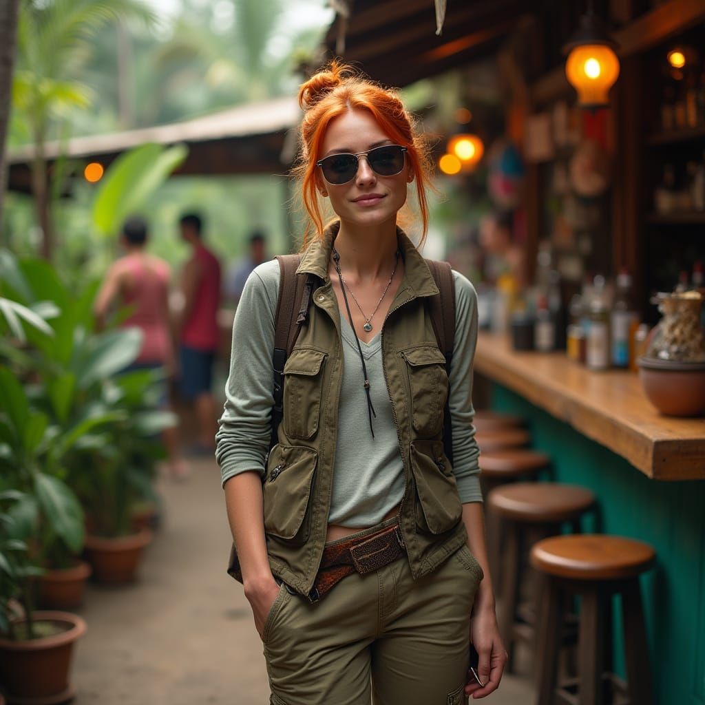 Redhead in Jungle Bar: A Photorealistic Portrait