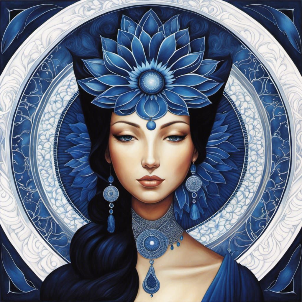 Vibrant Indigo Mandala: A Harmonious Blend of Styles