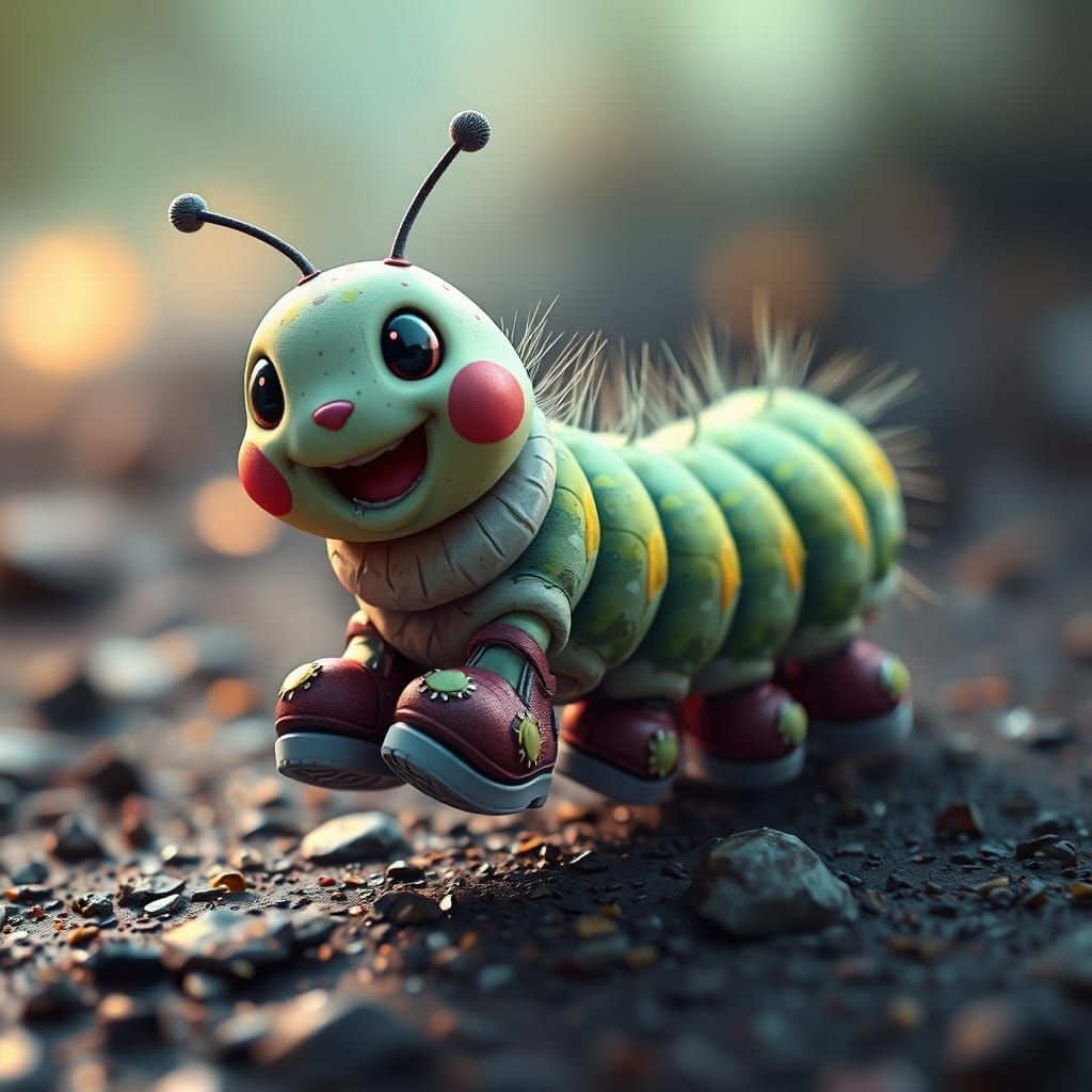 Cute Caterpillar Excited About New Shoes