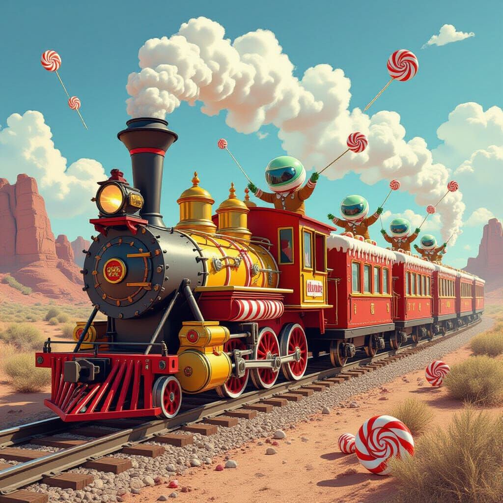 Whimsical Candy Art Aliens Robbing Wild West Train