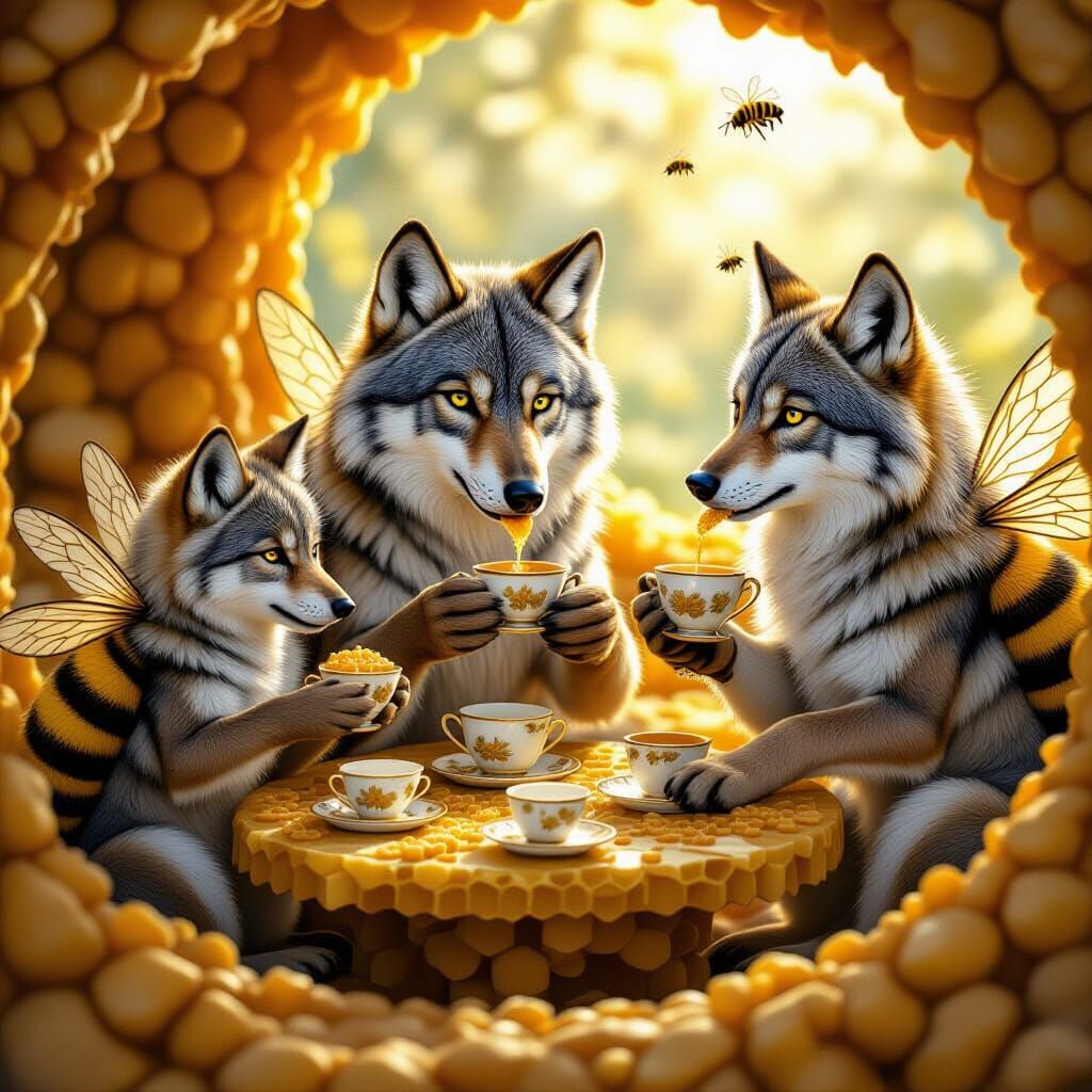Bee Wolf Family Enjoys Tea in Golden Hive