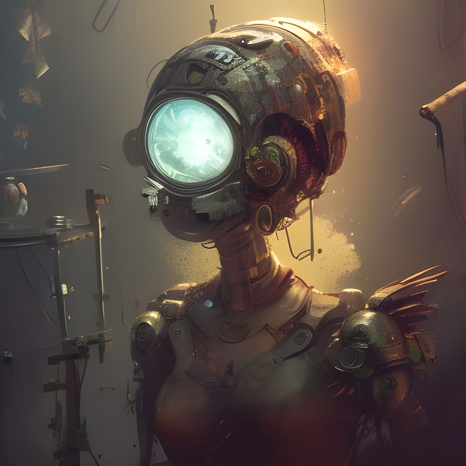 Solarpunk Robot Portrait in Detailed Digital Art