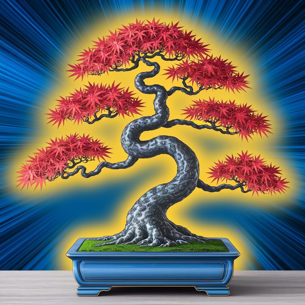 Brilliant Biophilic Art Bonsai tree encaustic Japanese Maple...