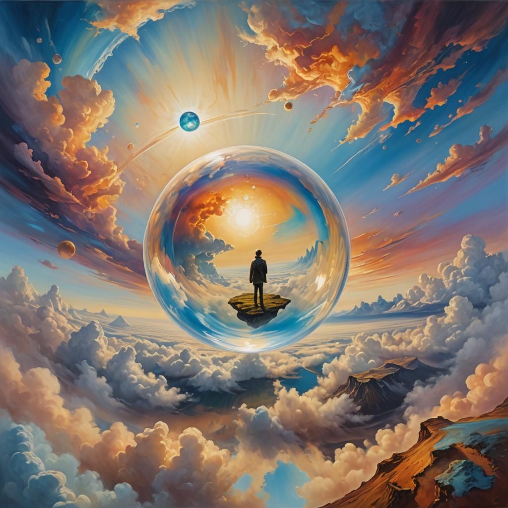 Surreal Person Floats in Bubble Near Earth