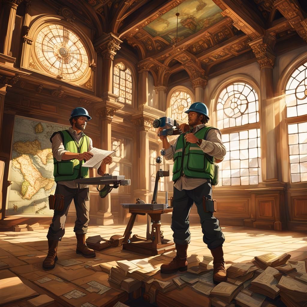 Geologists Core Drilling in Renaissance Hall, Cel-Shaded