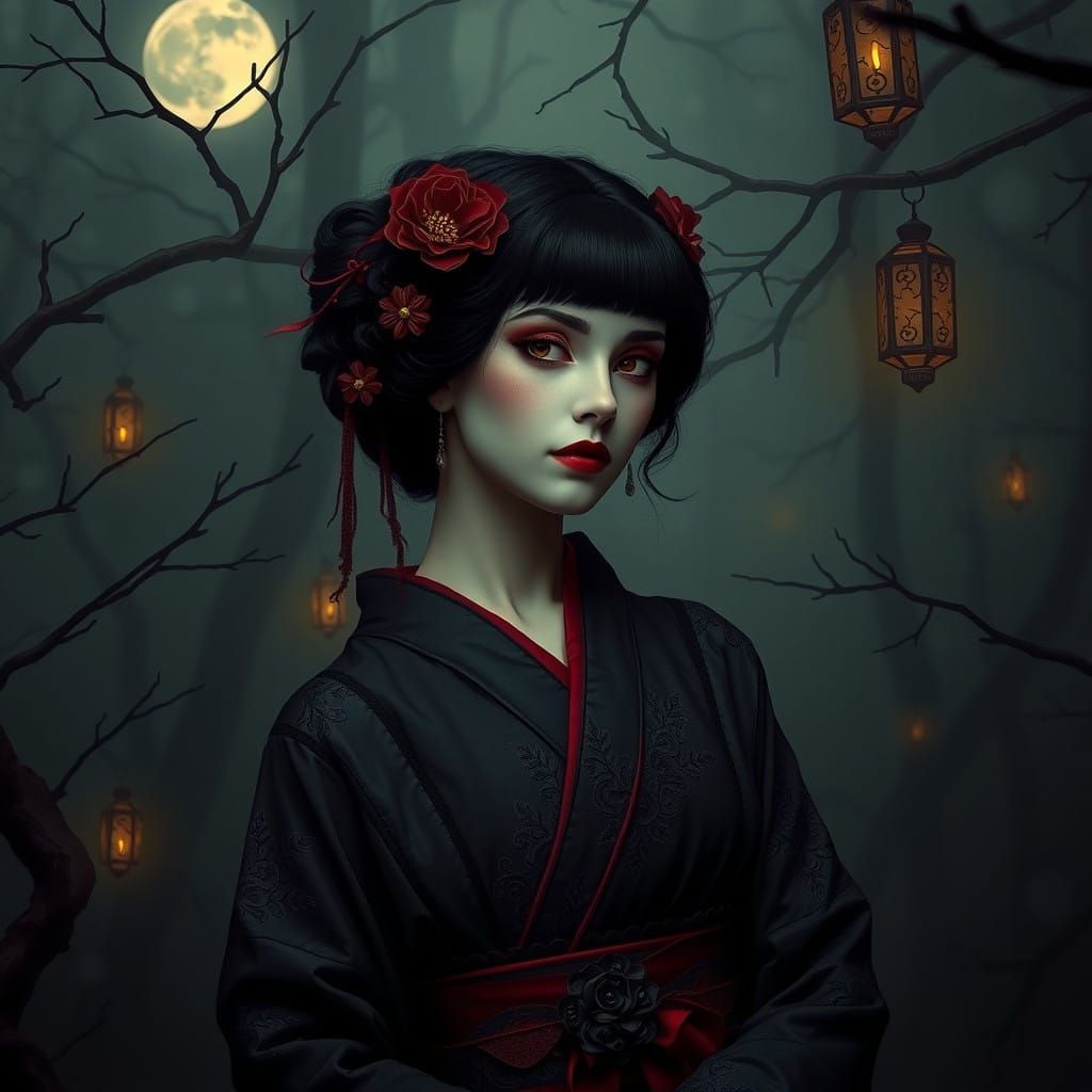 Gothic Geisha in Noir Forest