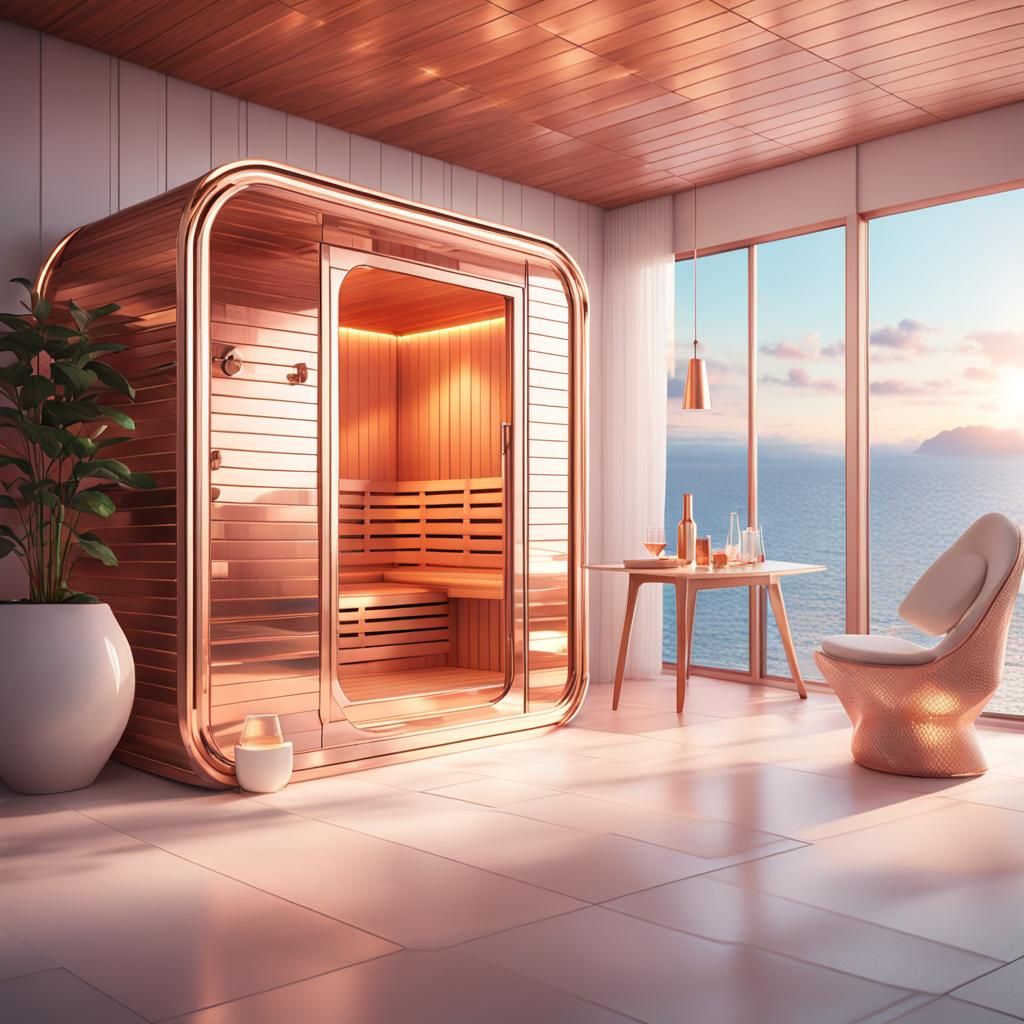 Modern White Sauna with Rose Gold Accents