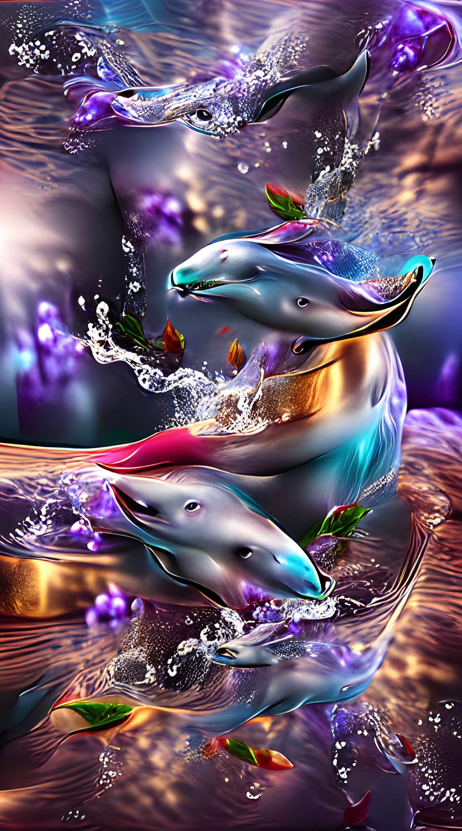 Mystical Dolphins in Amethyst Clear Waters