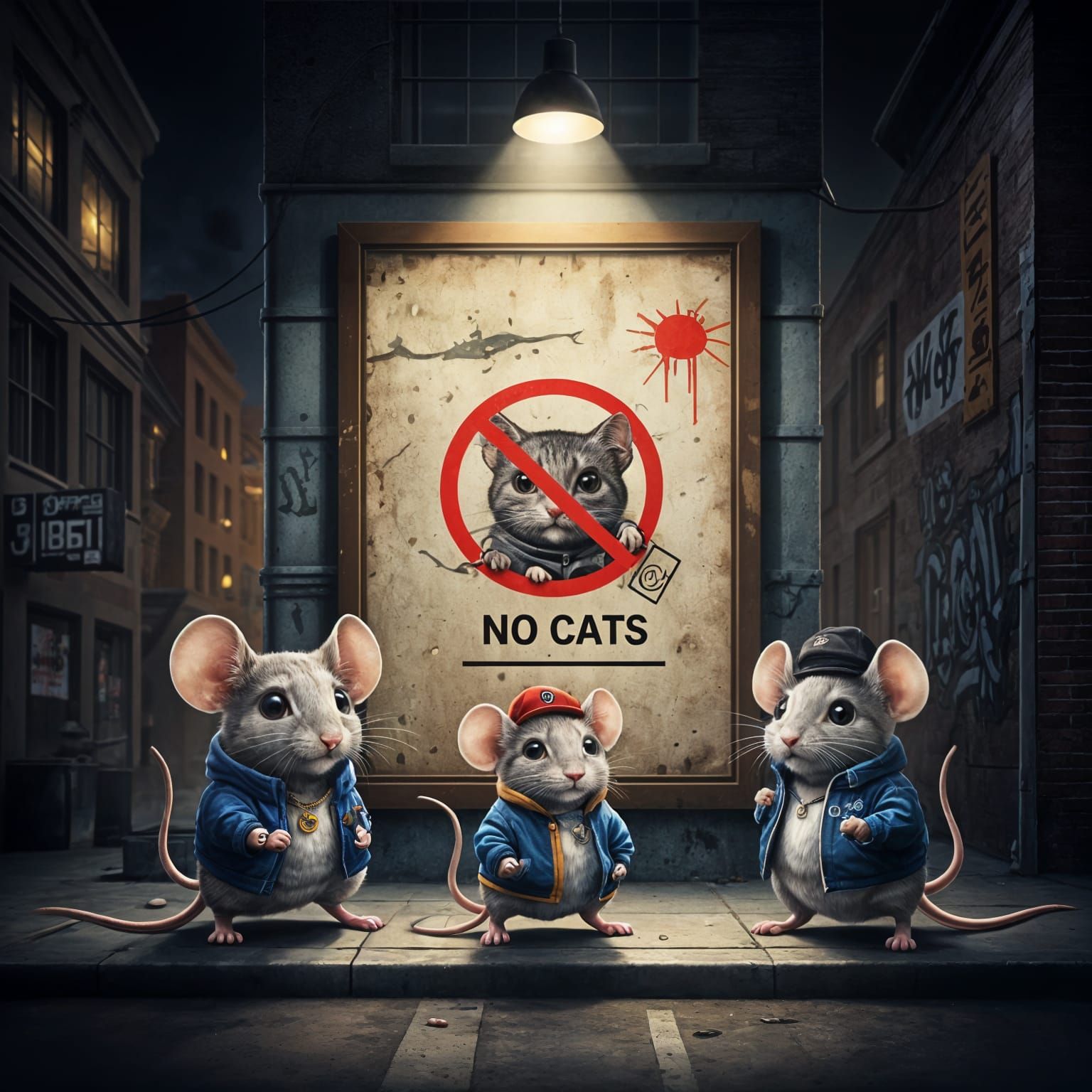 Rodents View a Humorous Billboard Warning Against Feline Ent...