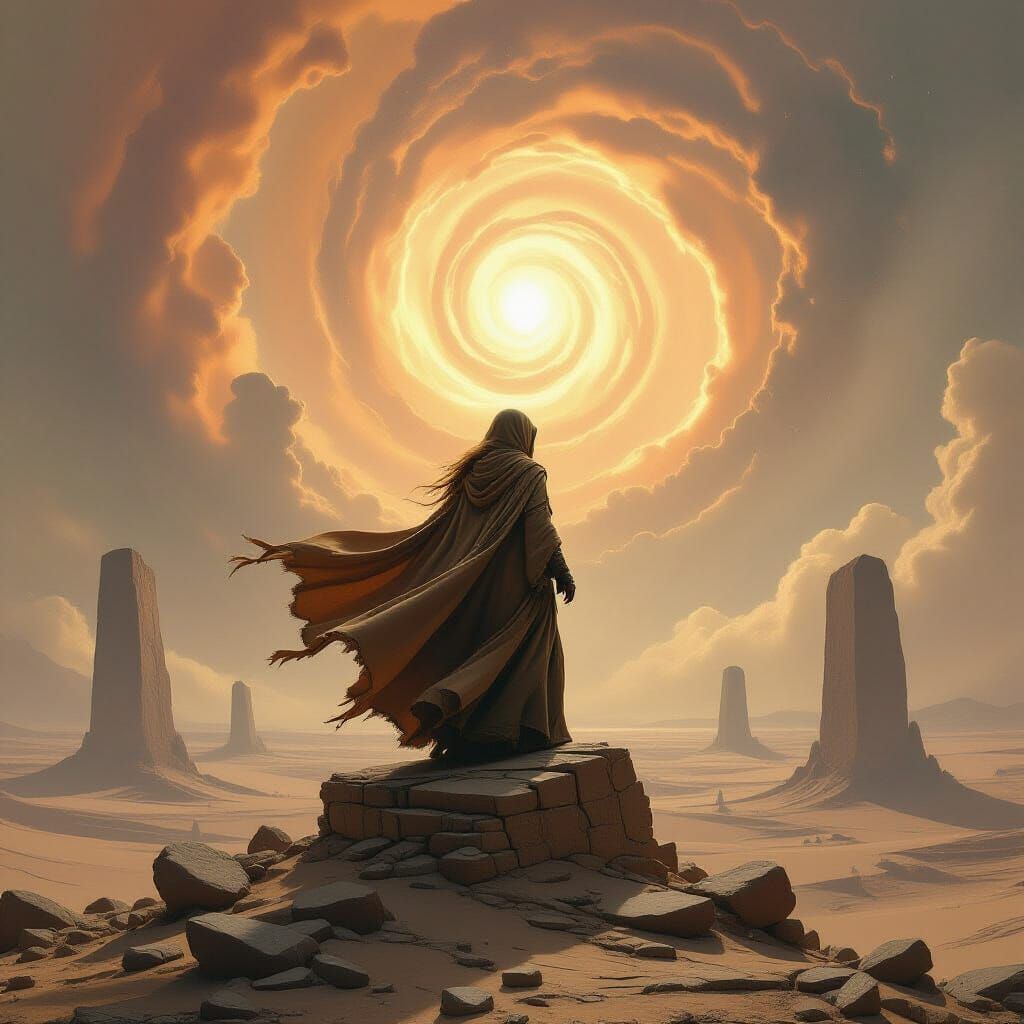 Sorceress on Ruin in Cosmic Landscape Matte Painting
