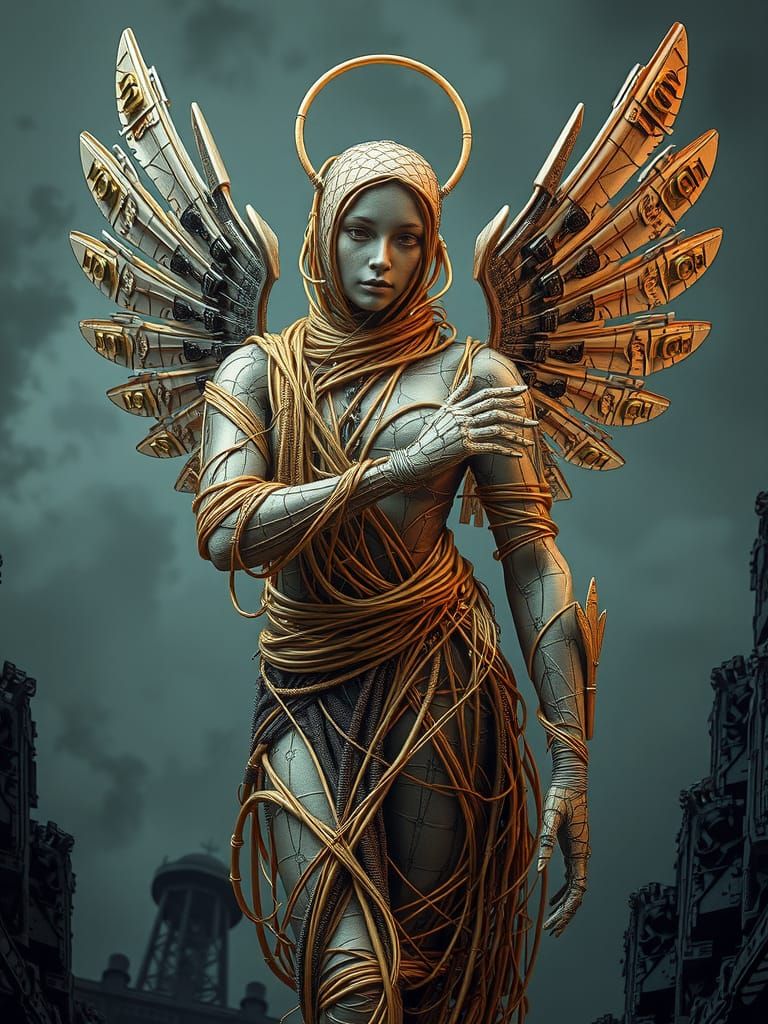 Angelic Figure in Dystopian Entanglement