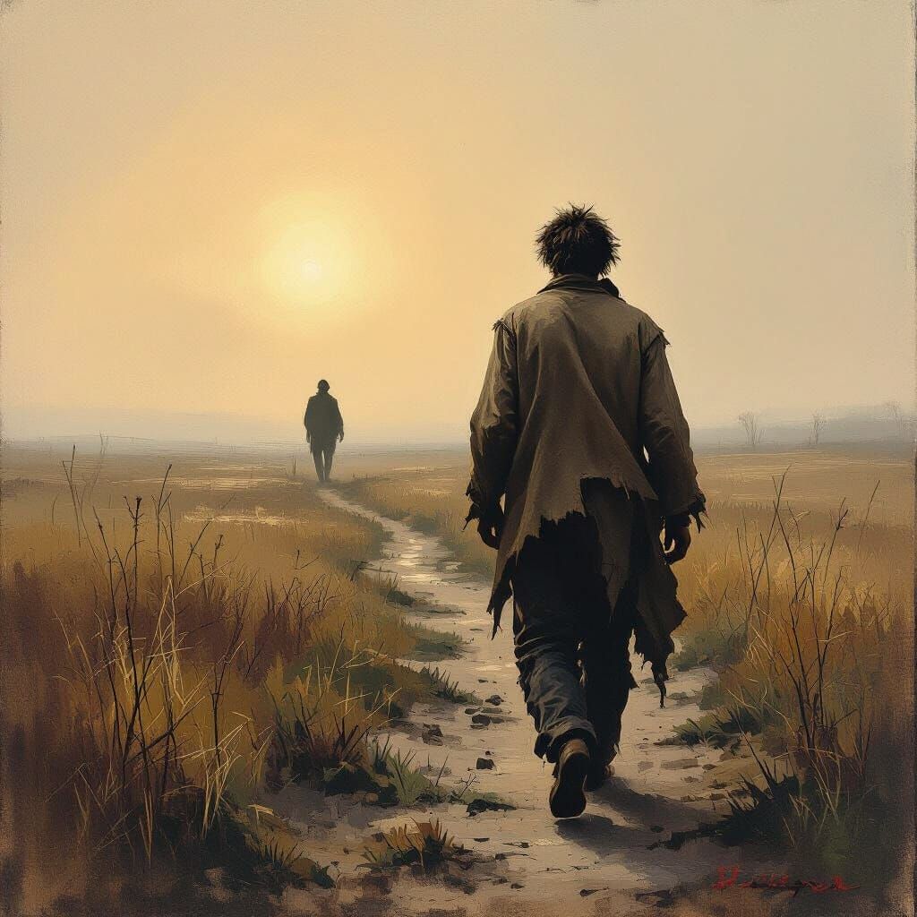 Man in Tatters: Dramatic and Emotive Distant Figure