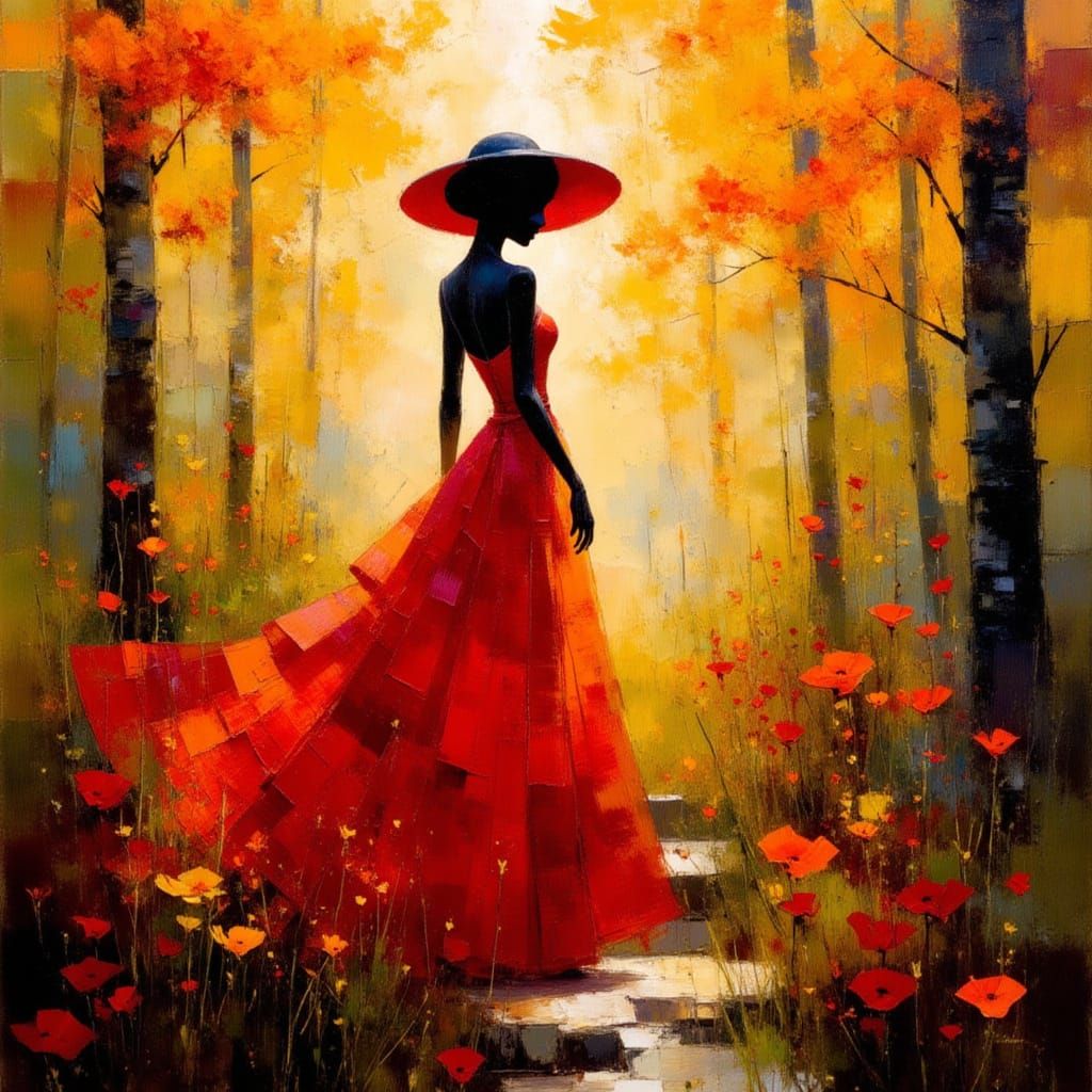 Ethereal Goddess Amidst Autumnal Forest Splendor