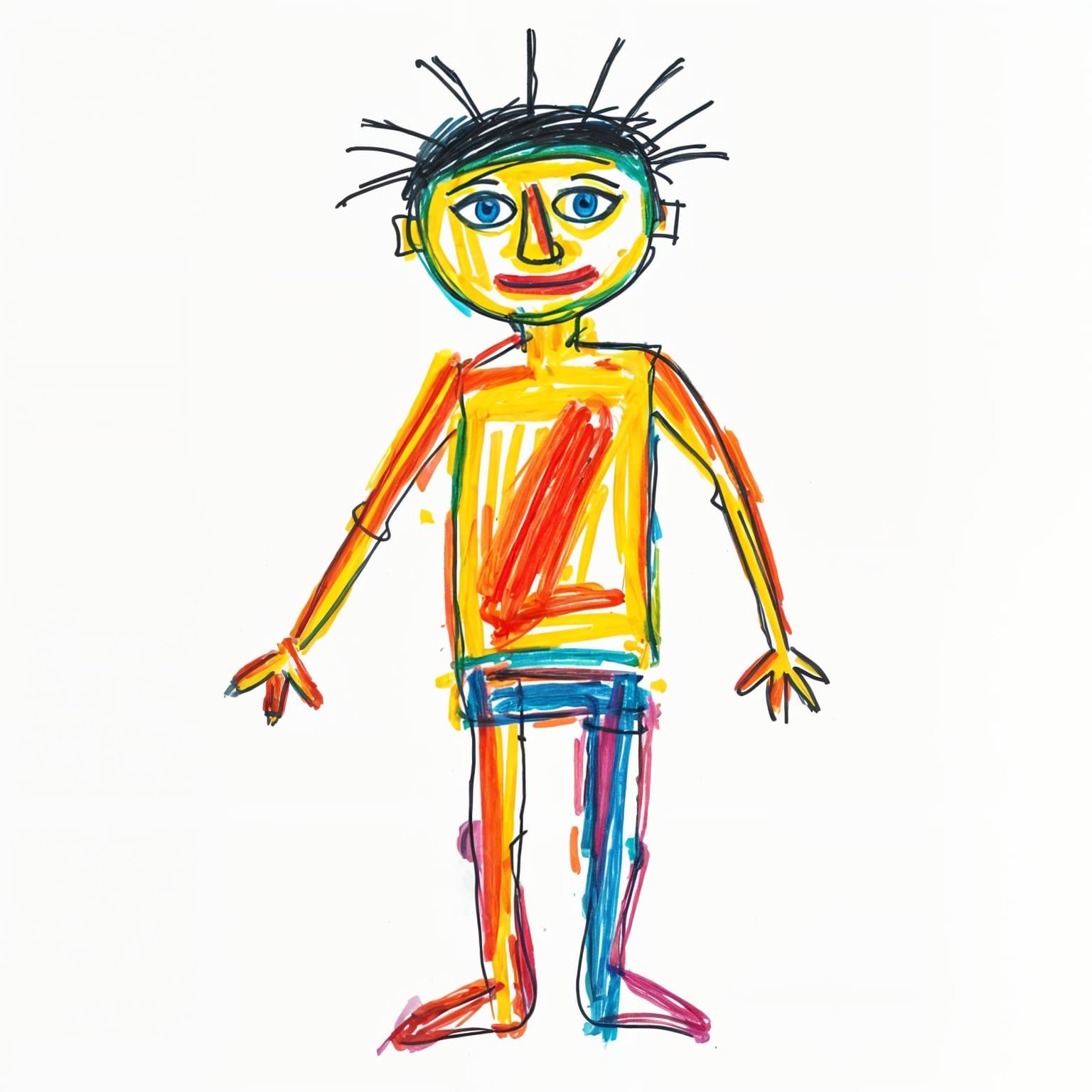 Vibrant Crayon Drawing of a Child's Ugly Figure