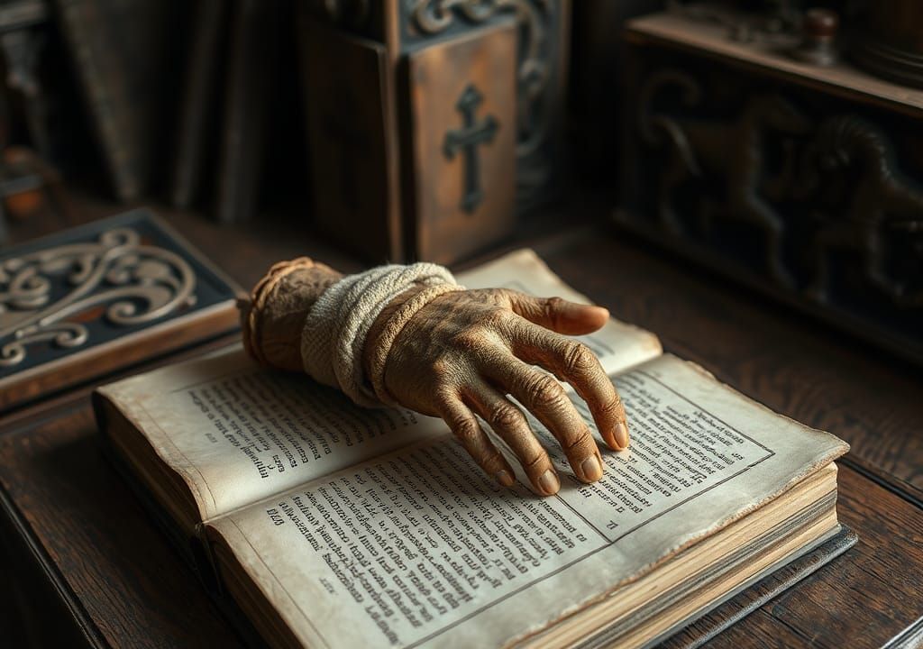 Mummified Hand on Celtic Tome
