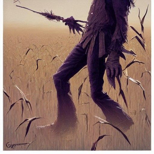 Sinister Scarecrow in Cornfield, Dark Fantasy Art