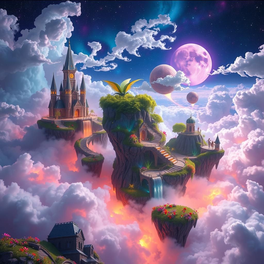 Ethereal Fairyland Dreamscape Floating Among Clouds