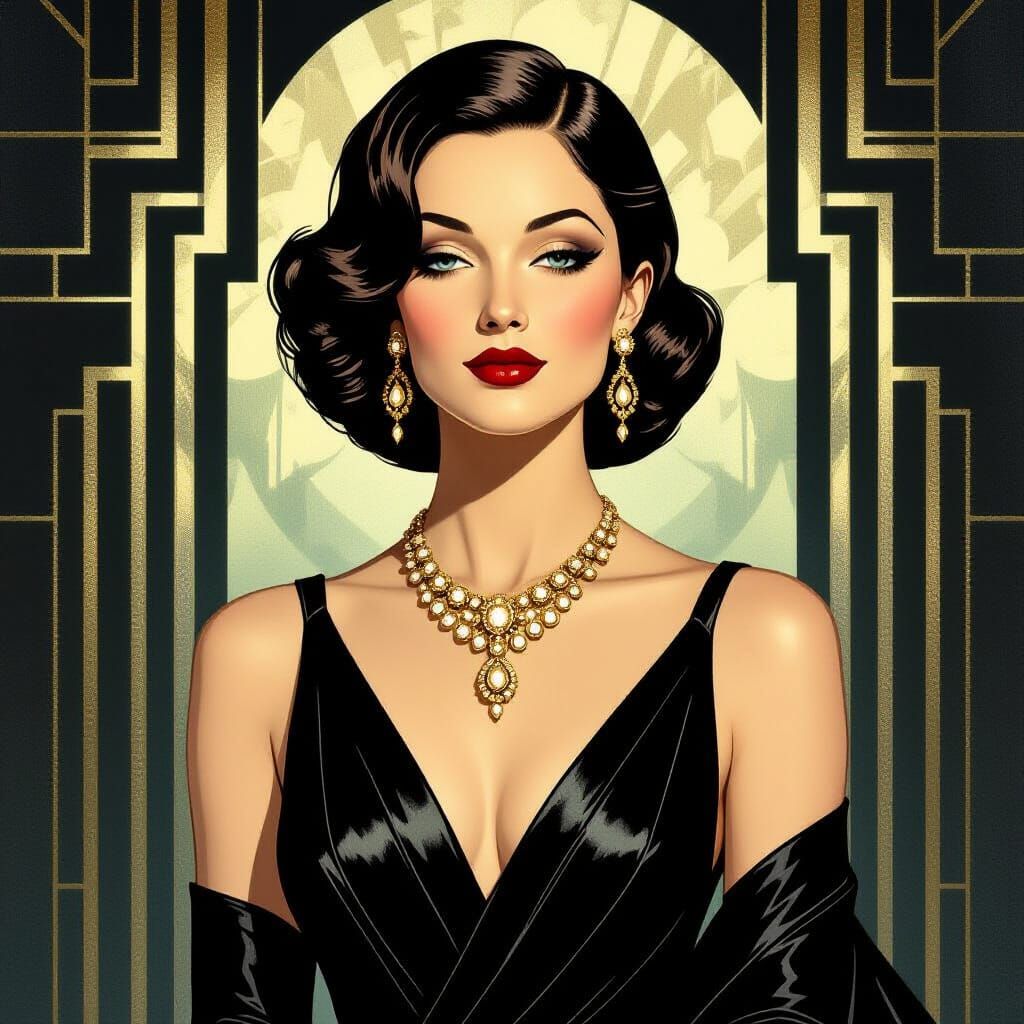 Sophisticated 1930s Woman in Art Deco Glamour