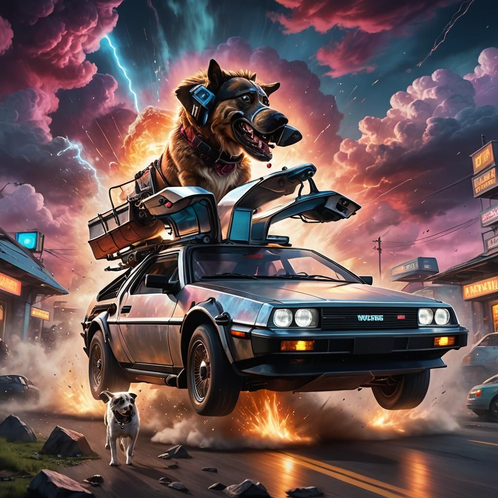 DeLorean Time Travel Fantasy Art in Digital Style