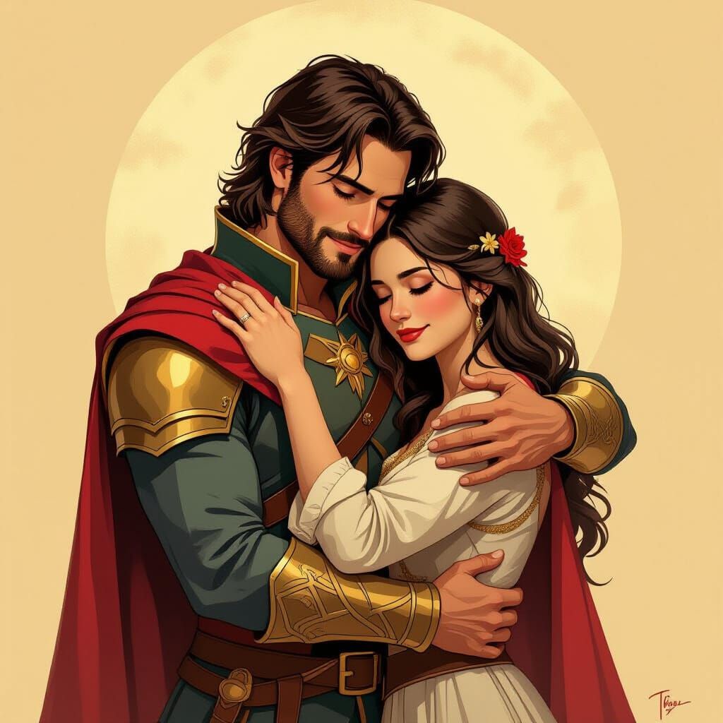 Hero's Tender Embrace in Romantic Style