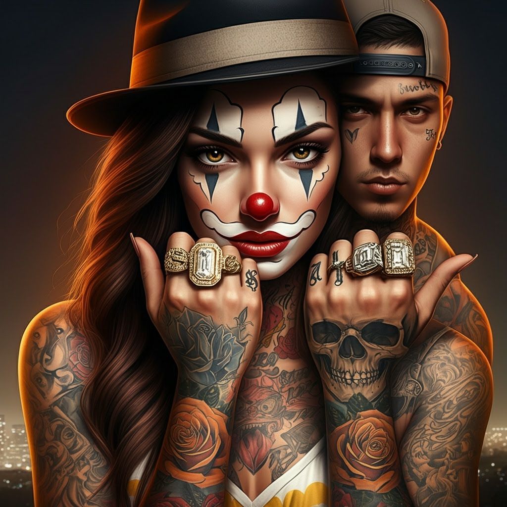 Chicano Clown Portrait with Gangster Style