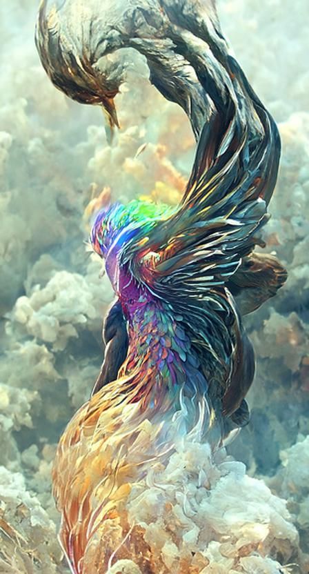 Rainbow Phoenix Rises: Cosmic Fantasy Art