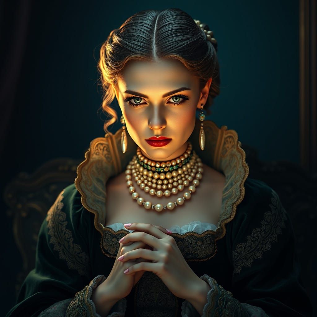 Elegant Regal Woman Exudes Serenity and Disdain