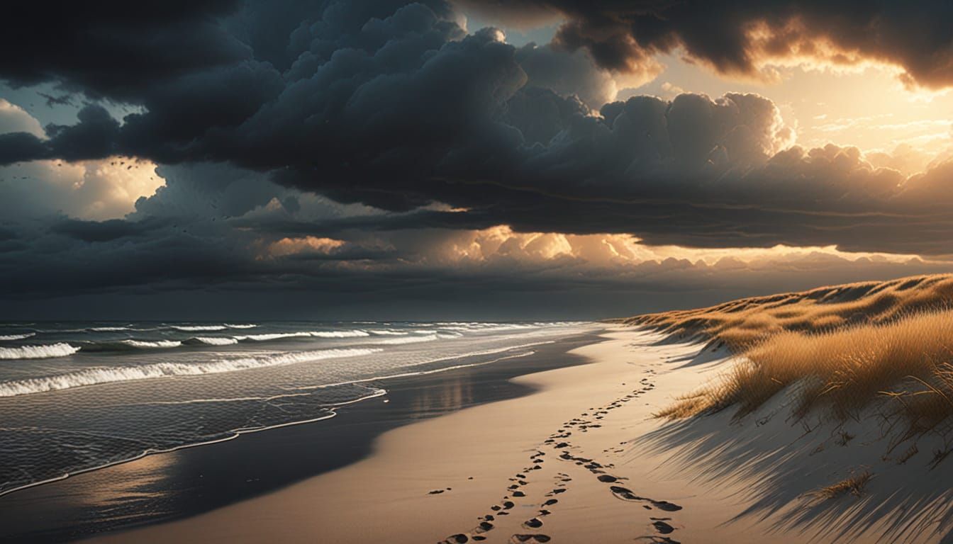 Gloomy Autumn Seashore at Dusk, Concept Art