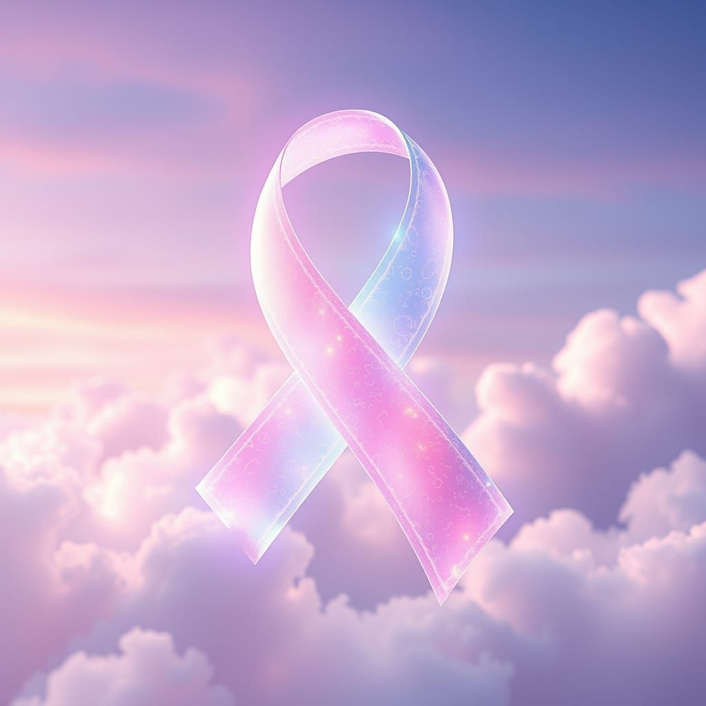 Hopeful Cancer Awareness Ribbon in Ethereal Atmosphere