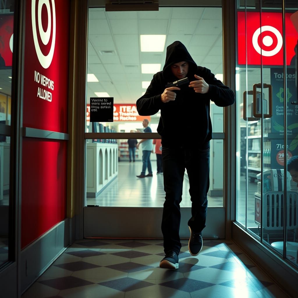 Gritty Target Store Robbery in Cinematic Style