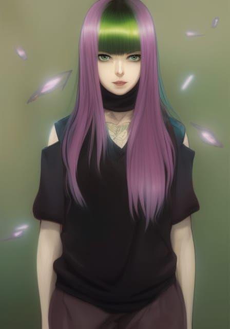 Anime Woman Portrait with Pastel Rainbow Hair