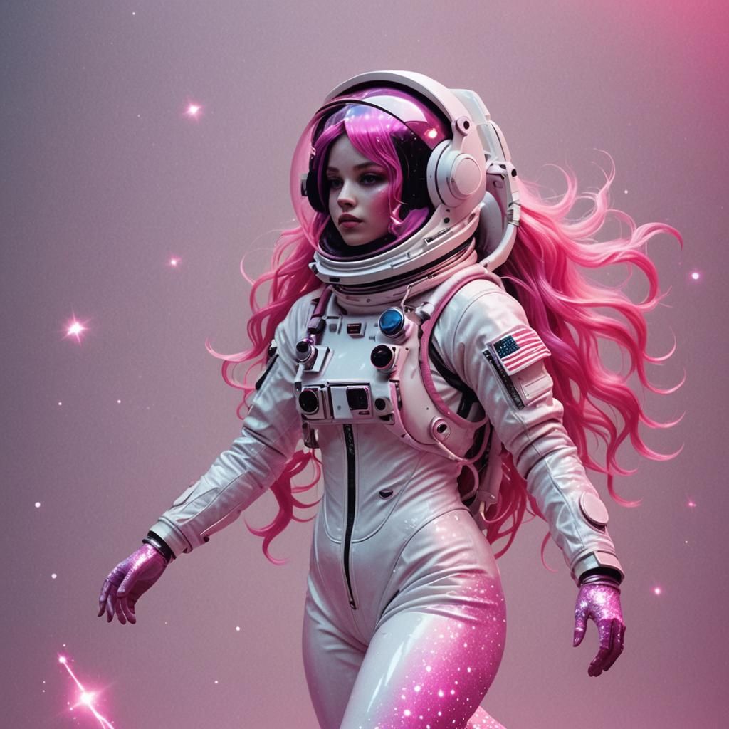 Synthwave Mermaid Astronaut in Neon Pink