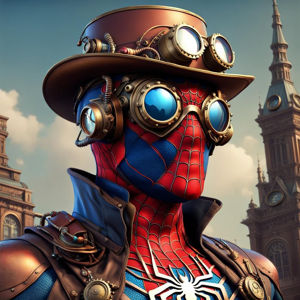 Steampunk Spiderman Portrait in Detailed Digital Art