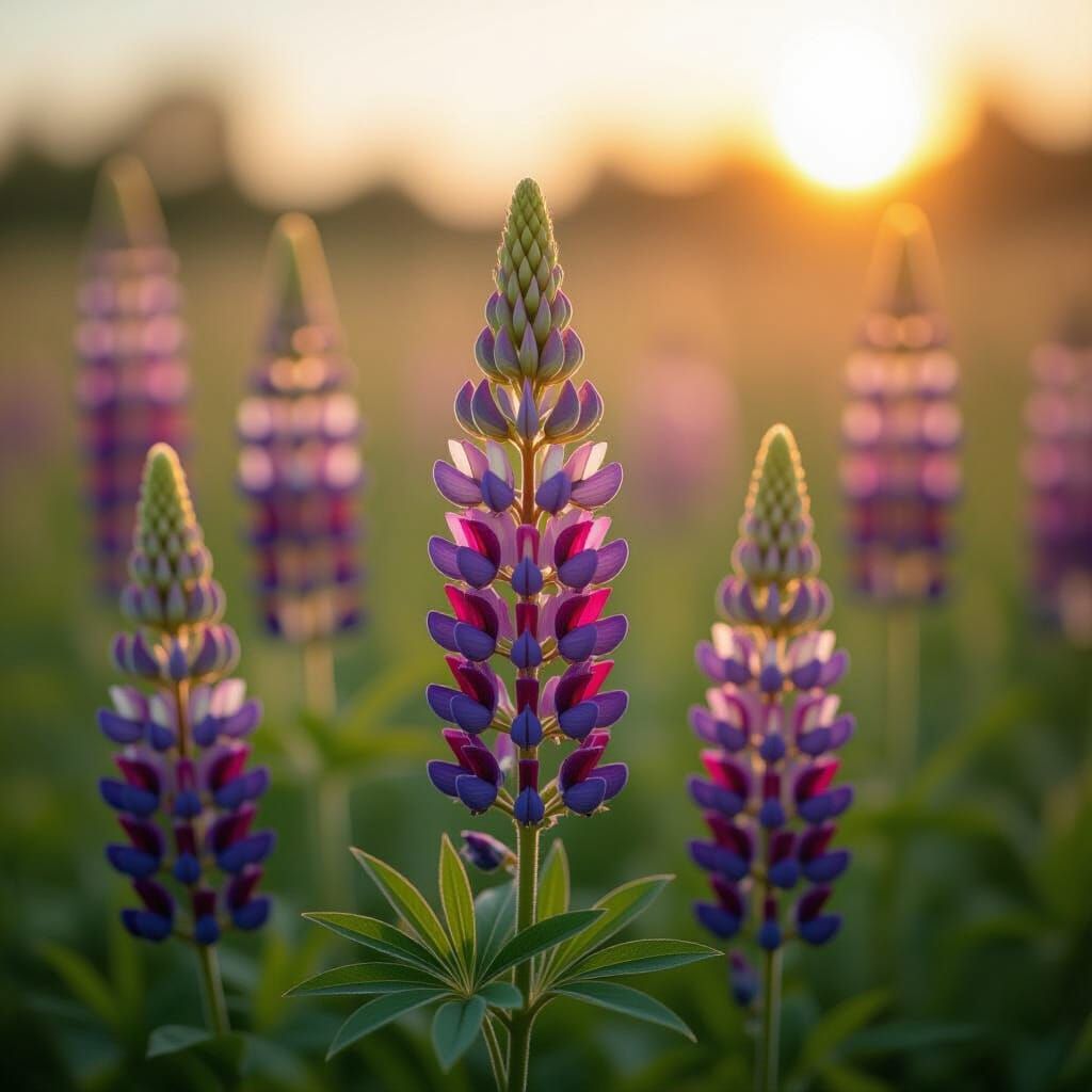 Lupine Field Swaying in Cinematic Morning Light