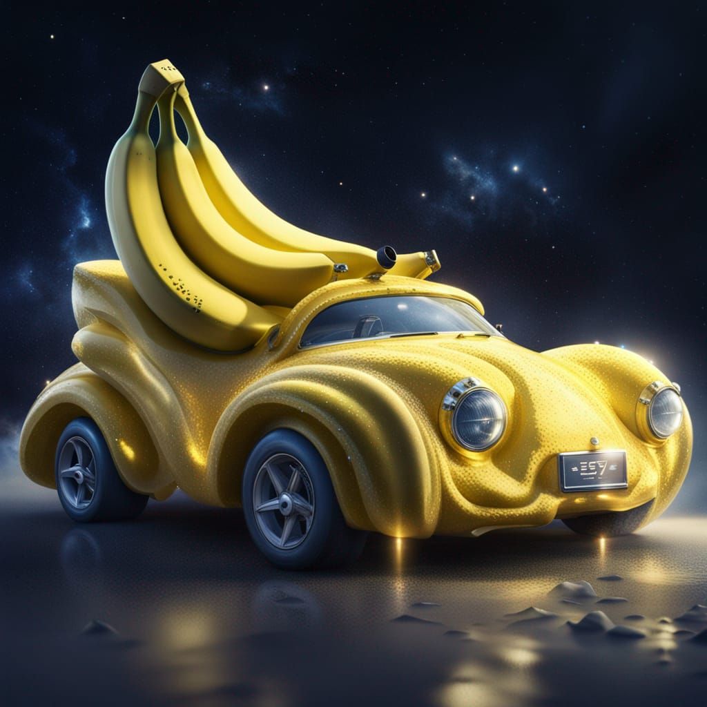 Banana Car in Galaxy with Volumetric Lighting