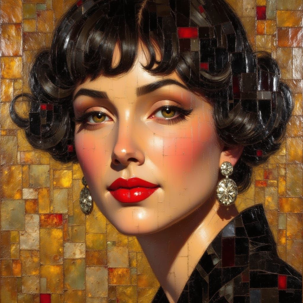 Art Deco Flapper Portrait in Oil Painting Style