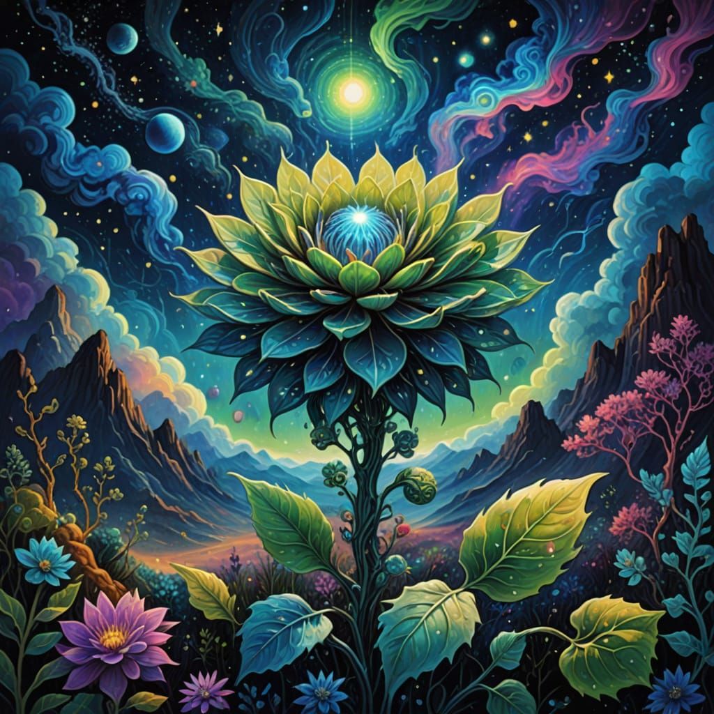 Ethereal Cosmic Bloom in Vibrant Oil Painting