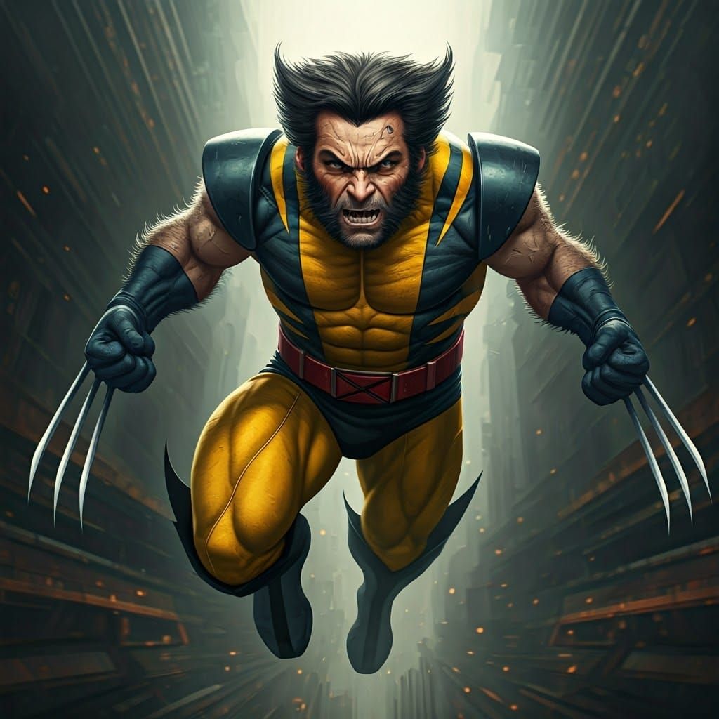 Feline Wolverine Soaring, Claws Out in Sci-Fi Style