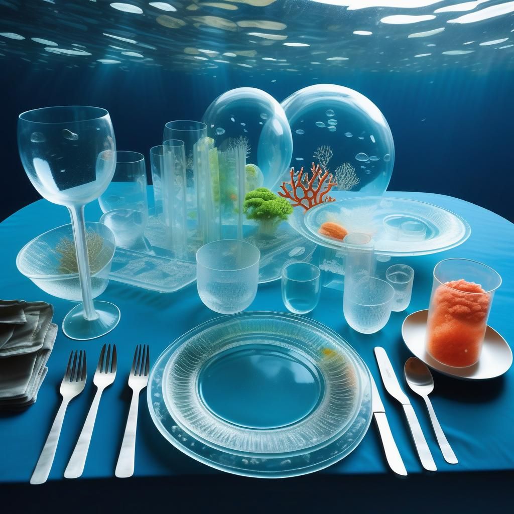 Translucent Cutlery in Underwater Submarine Scene