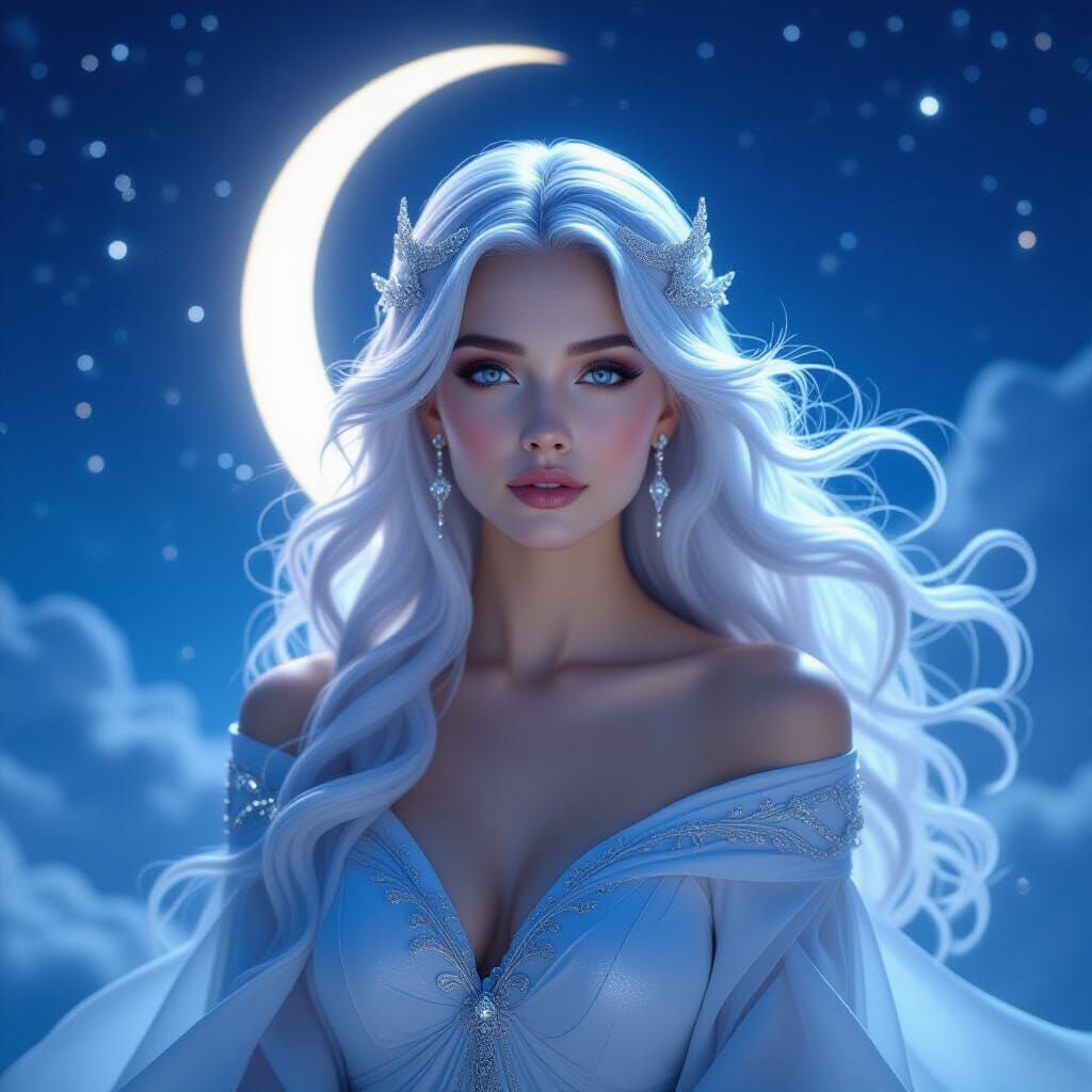 Ethereal Moon Goddess in Hyperrealistic Style