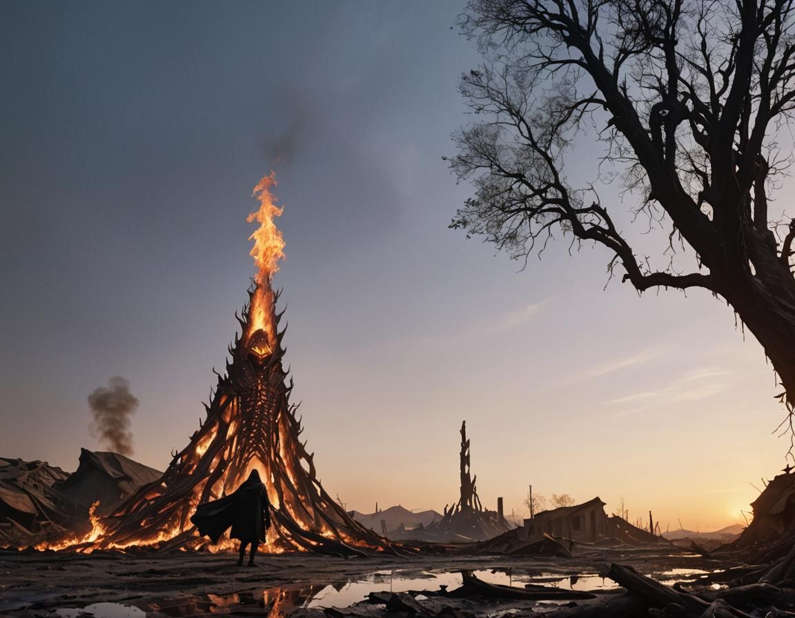 Mysterious Figure Burns in Dark Gothic Hell