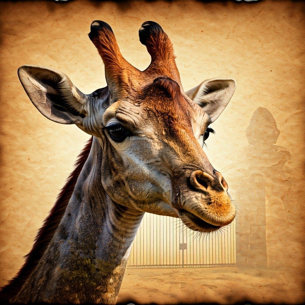 Surreal Double Exposure: Giraffe in Savannah