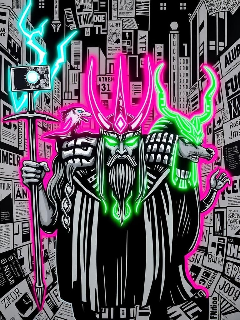 Neon Pantheon: Mythological Gods in Pop Art