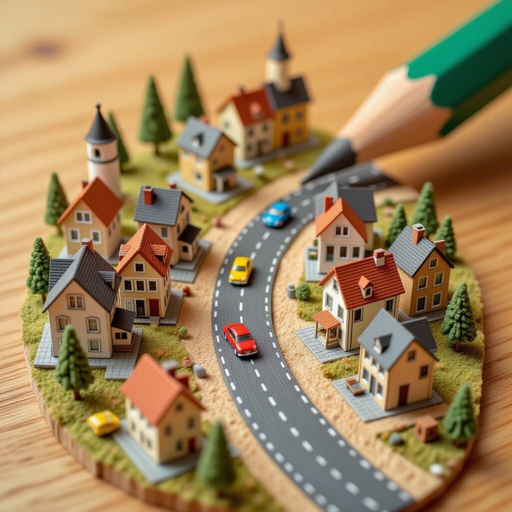 Miniature Village Carved from Pencil Wood and Lead