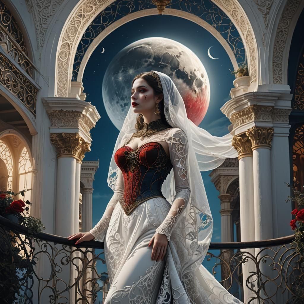 Girl on Moon Balcony: Detailed Matte Painting