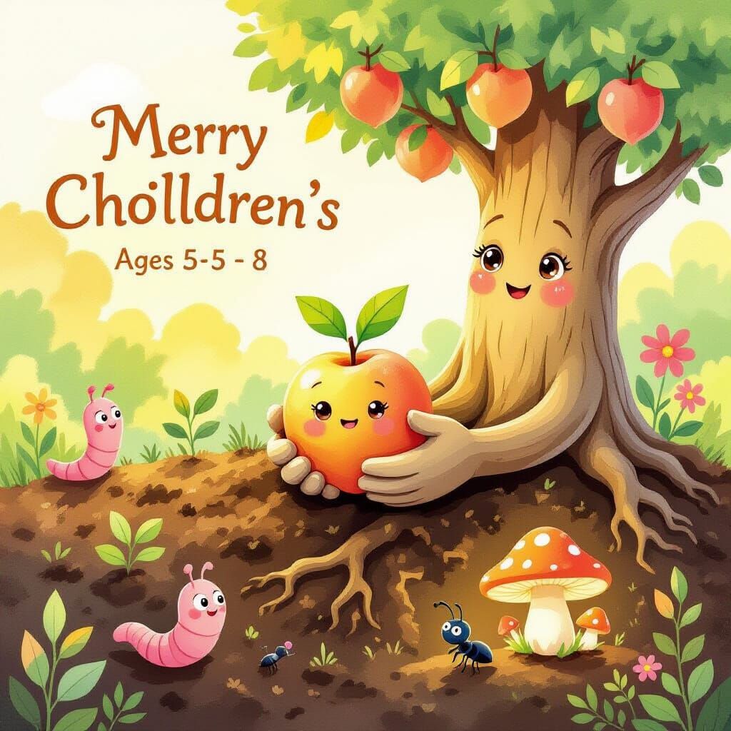 Whimsical Watercolor Children's Book Cover with Magical Natu...