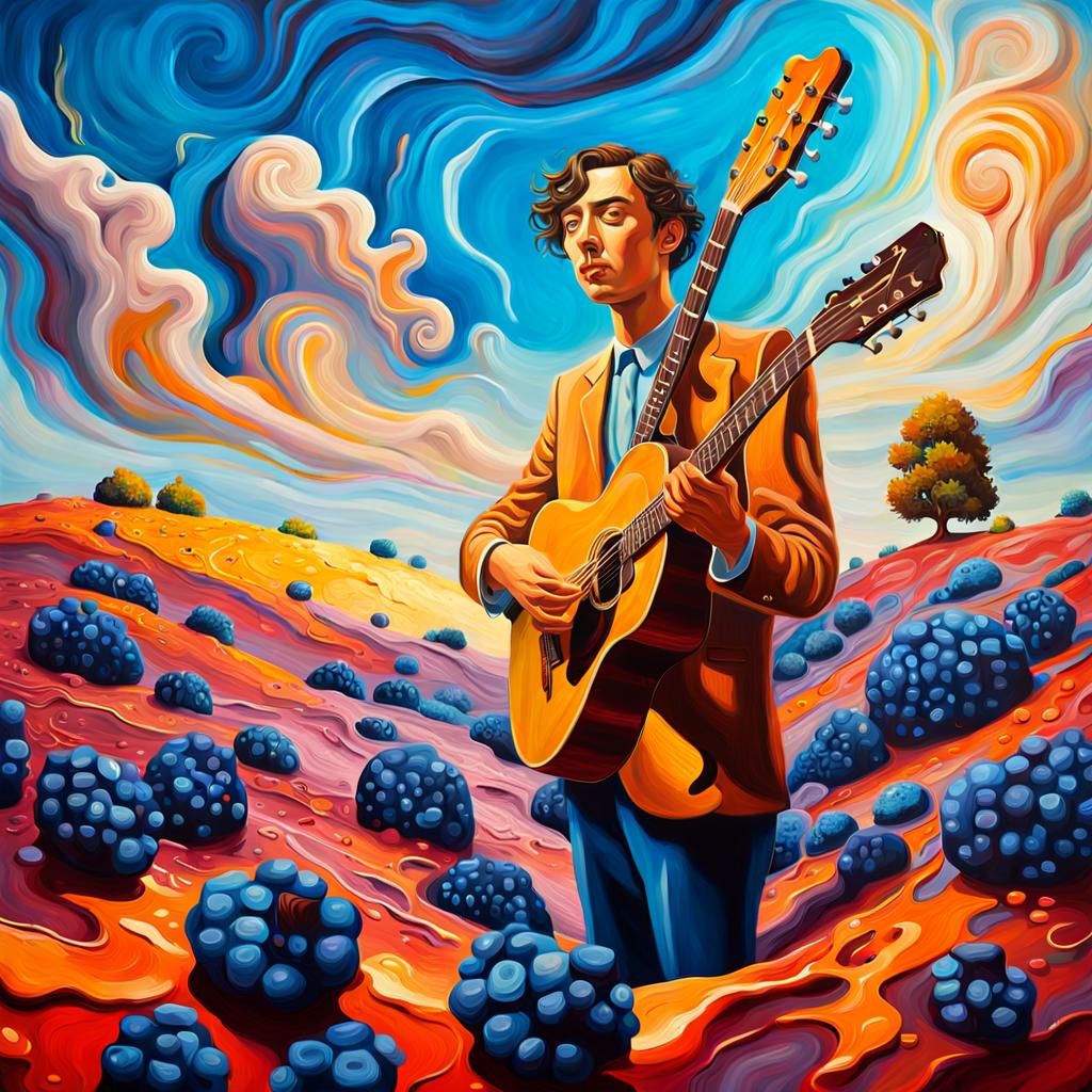 Surreal Blueberry Hill Portrait with Melting Clock