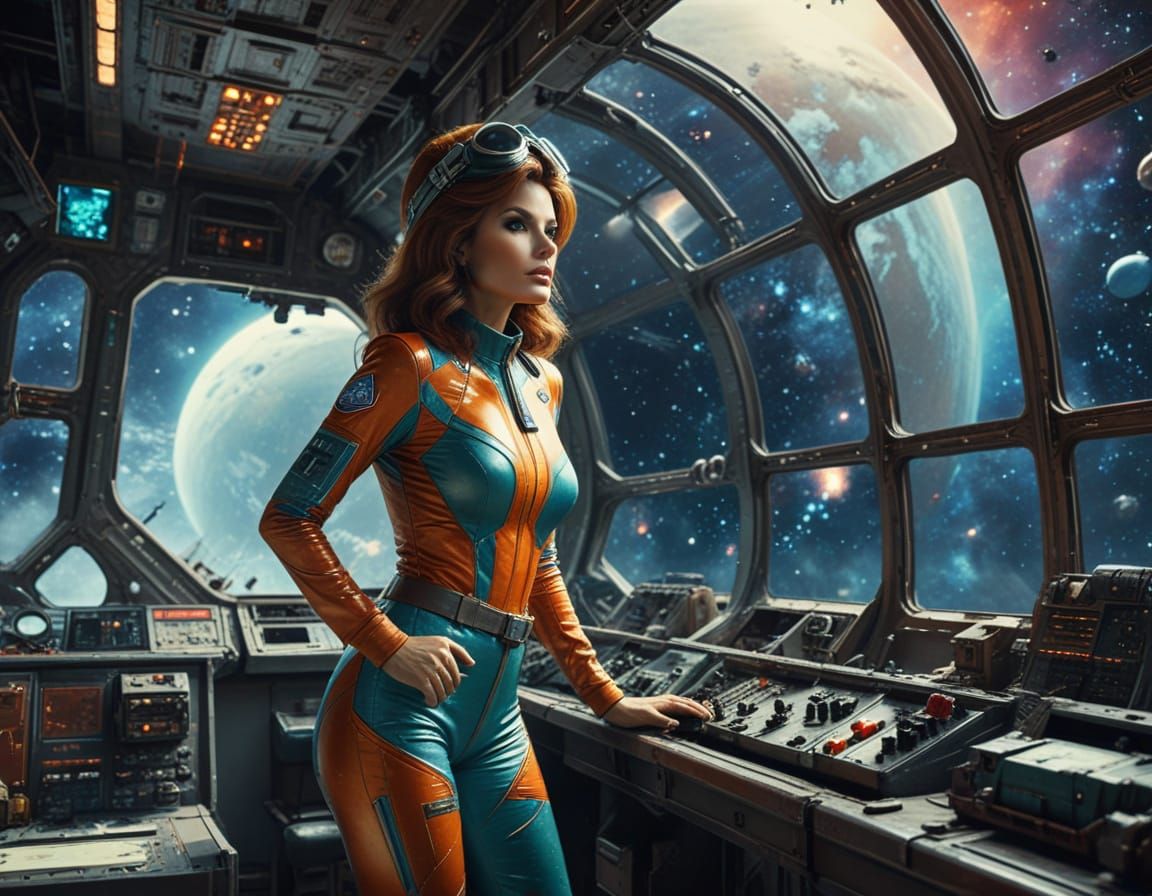 Retrofuturistic Space Pilot in Vibrant Watercolor